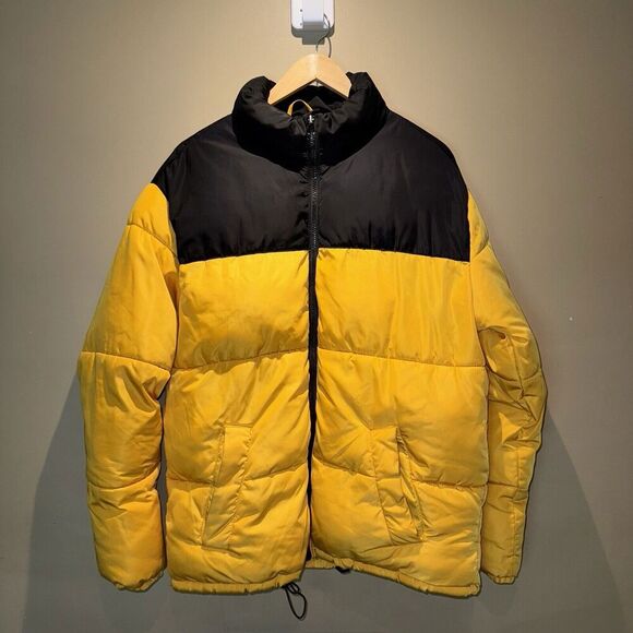 H&M Divided University Gold Black Men Puffer Jacket Coat Size Medium - Picture 1 of 3